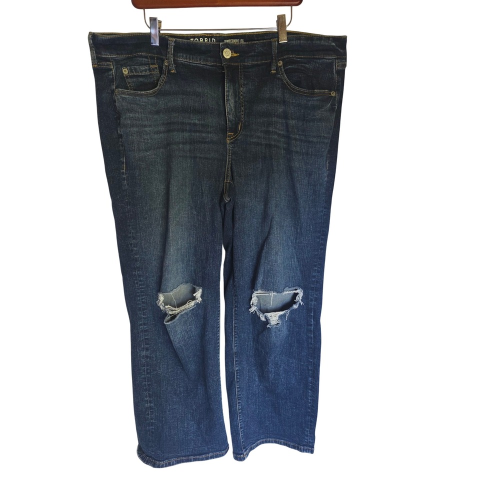 Torrid Perfect Wide Leg Vintage Stretch Distressed Jeans Dark Wash 16R Plus Size